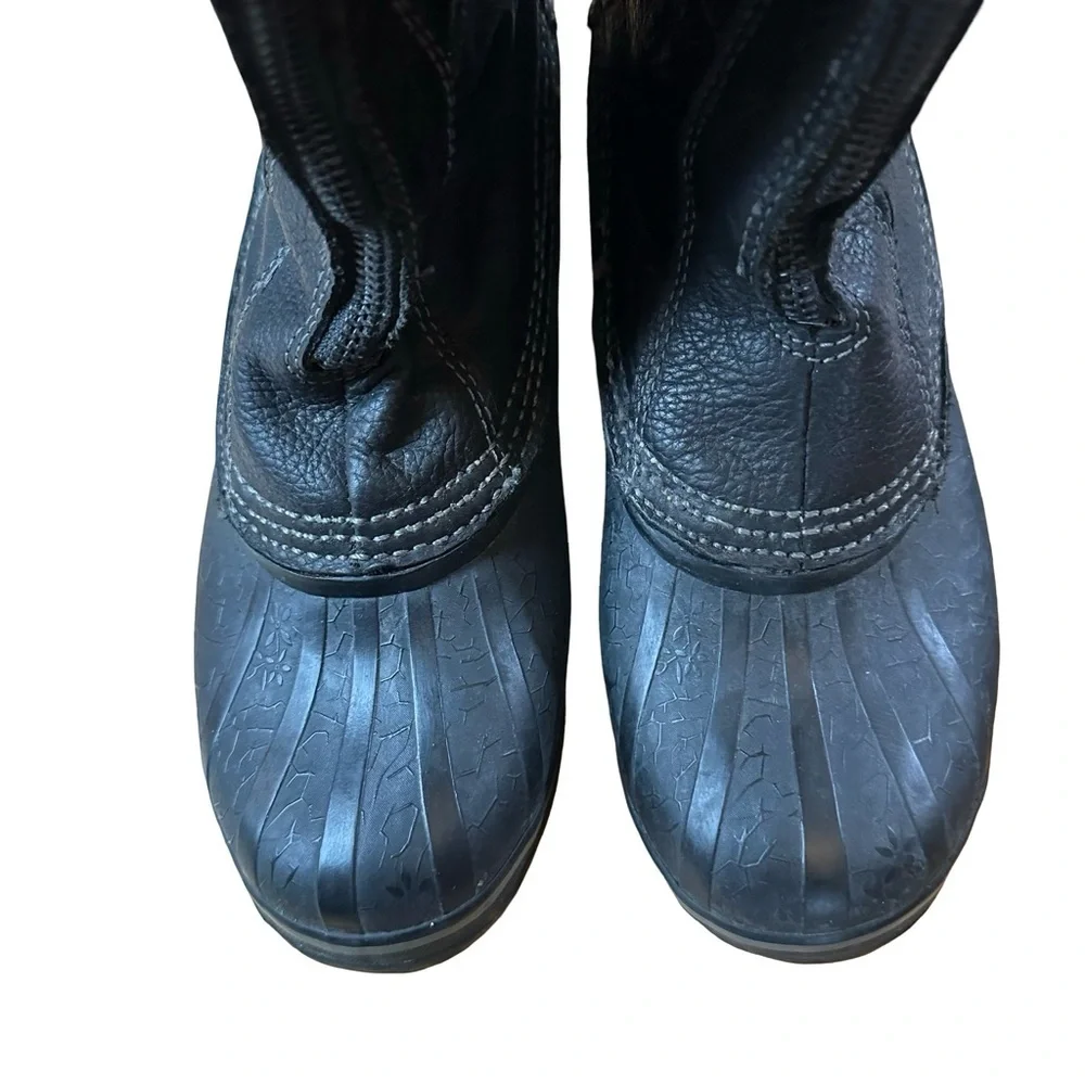 Sorel Fancy Tall Black Leather Waterproof Zip Winter Snow Duck Boots Size 6.5